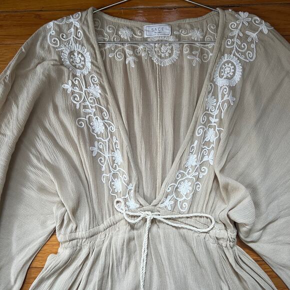 Sage the Label Sheer Bohemian Smocked Mini Dress Size S - Picture 2 of 9